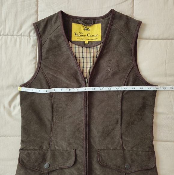 Sleeveless utility jacket vest, olive/military green with brown details, XS - Picture 13 of 16